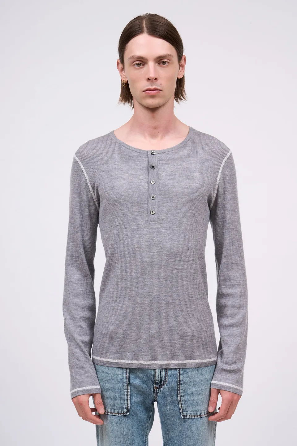 PAUL & JOE Mailles Pull NINO laine fine gris manches longues