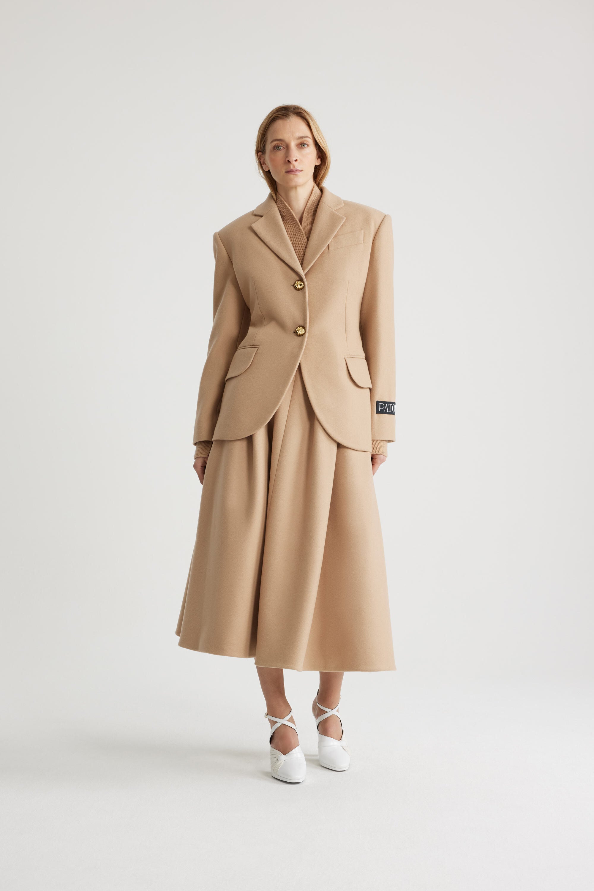 Patou JA038 veste ceinturée flanelle beige laine 34-44