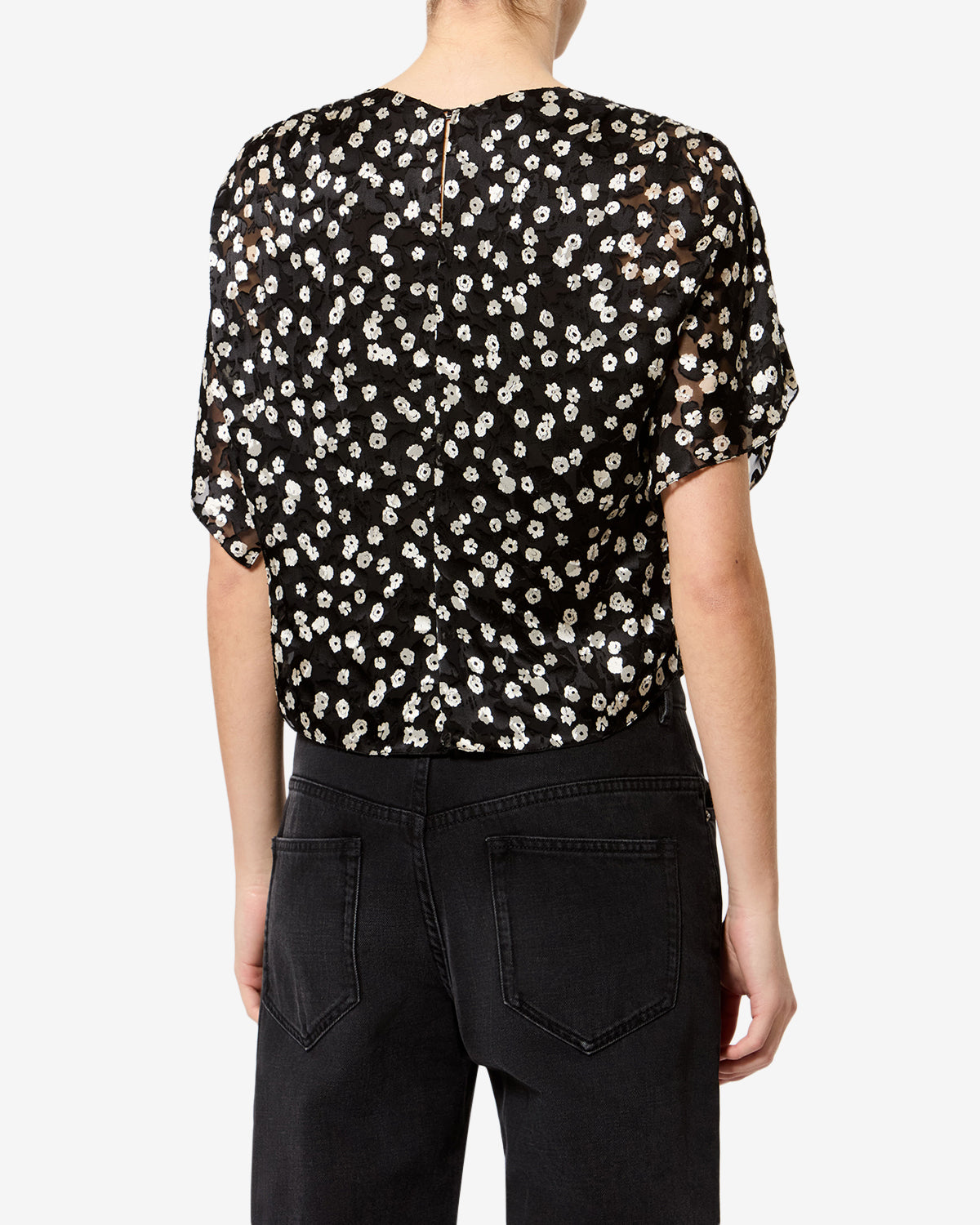 Isabel Marant Hervane top soie noir et écru