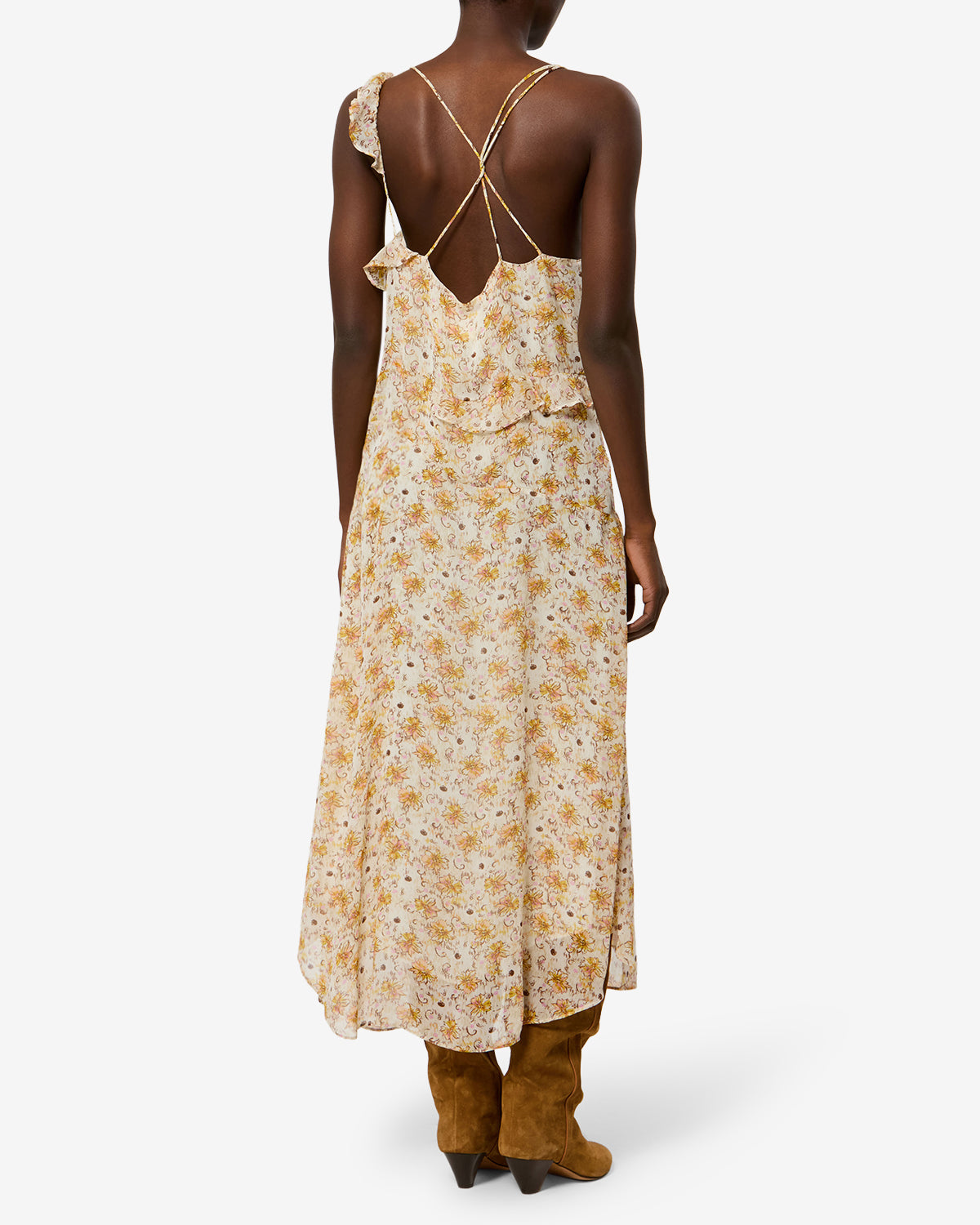 Isabel Marant Luxie robe longue jaune écru fleurie