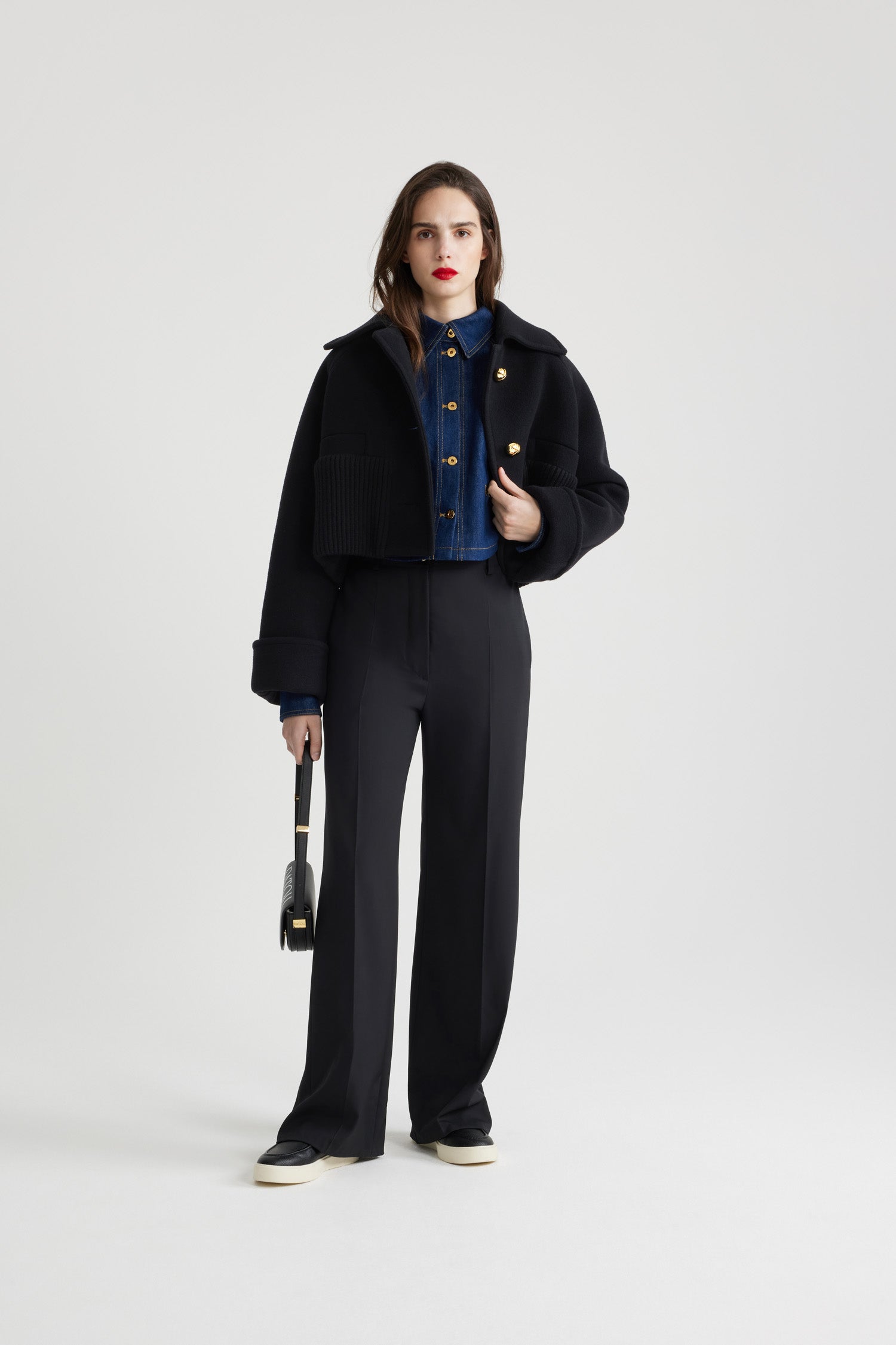 Patou Manteau court CO023 laine cachemire noir