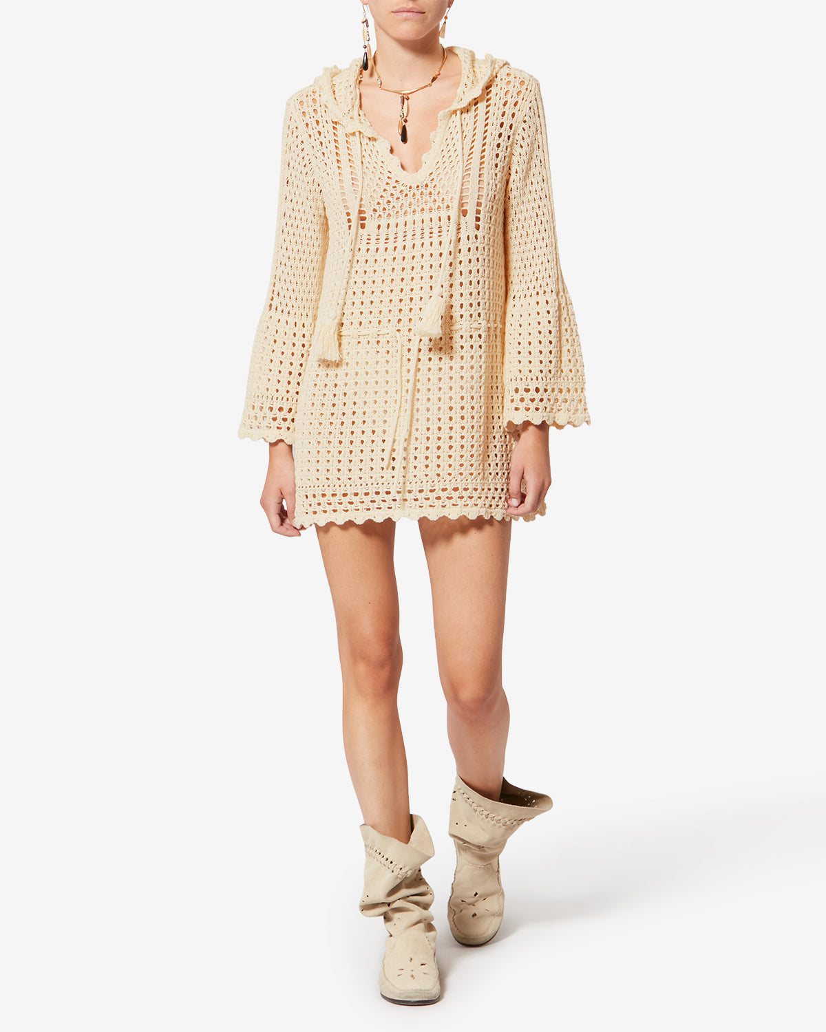 Isabel Marant Zelnie robe crochet écru capuche courte