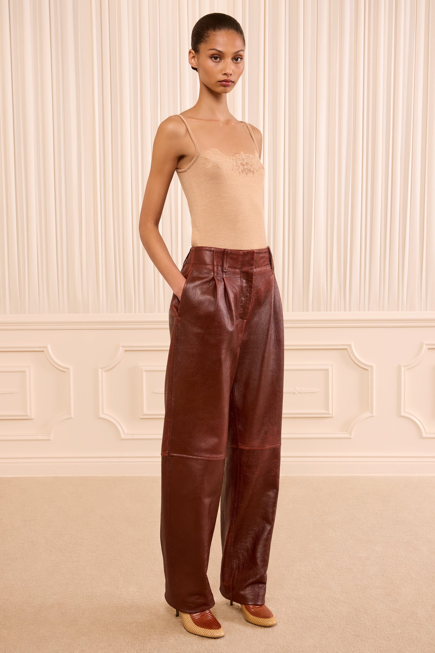 Ulla Johnson Keiran Leather pantalon Cognac cuir
