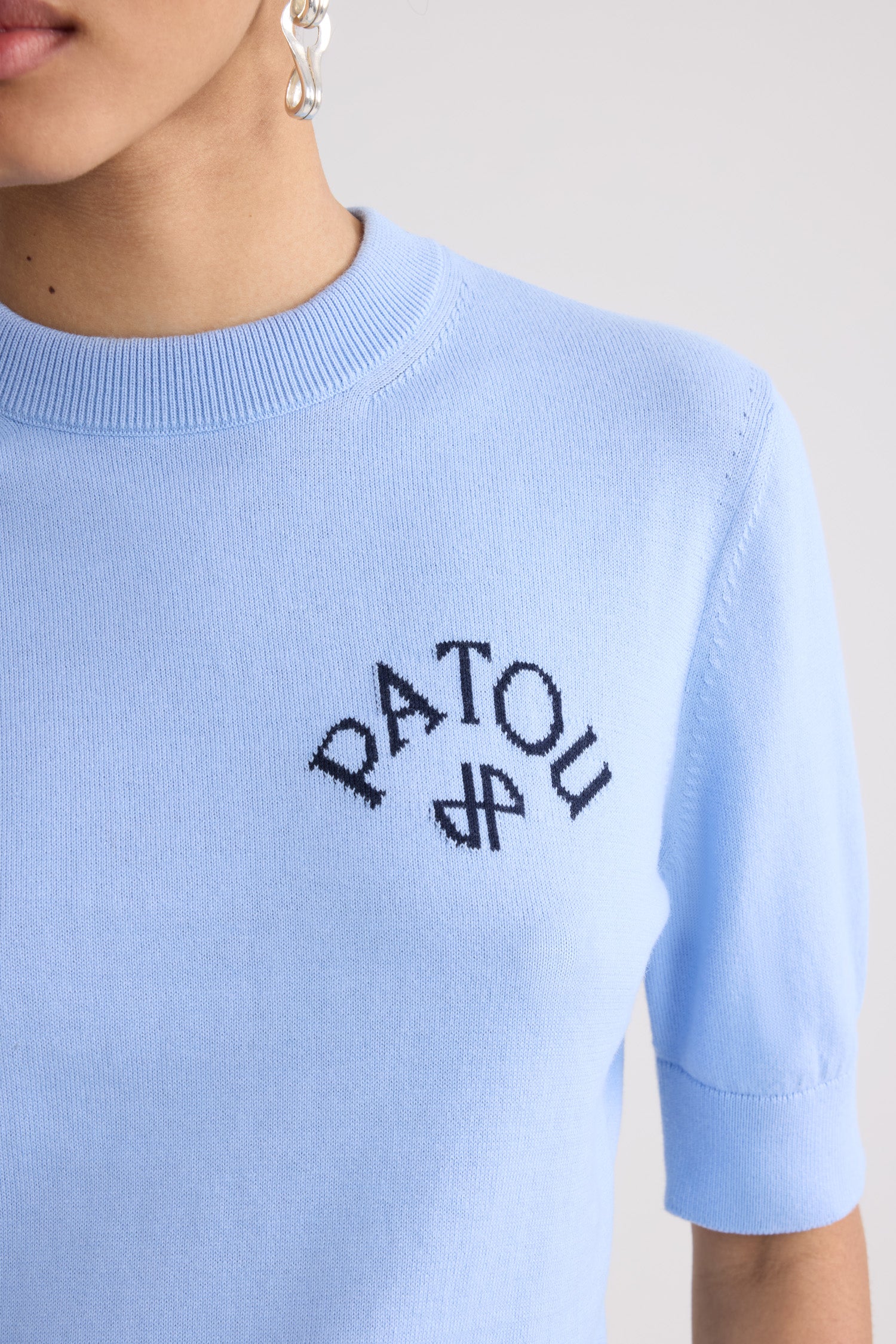 Patou Knitwear P26KN3008045662B pull coton bleu Riviera Blue