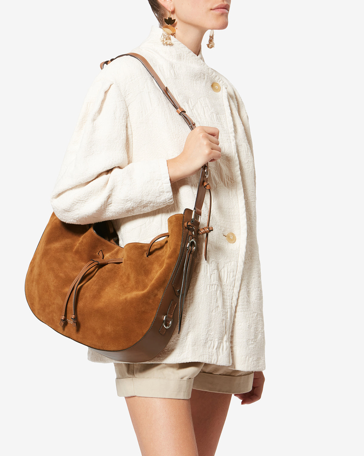 Isabel Marant Bolton Hobo sac cuir velours cognac