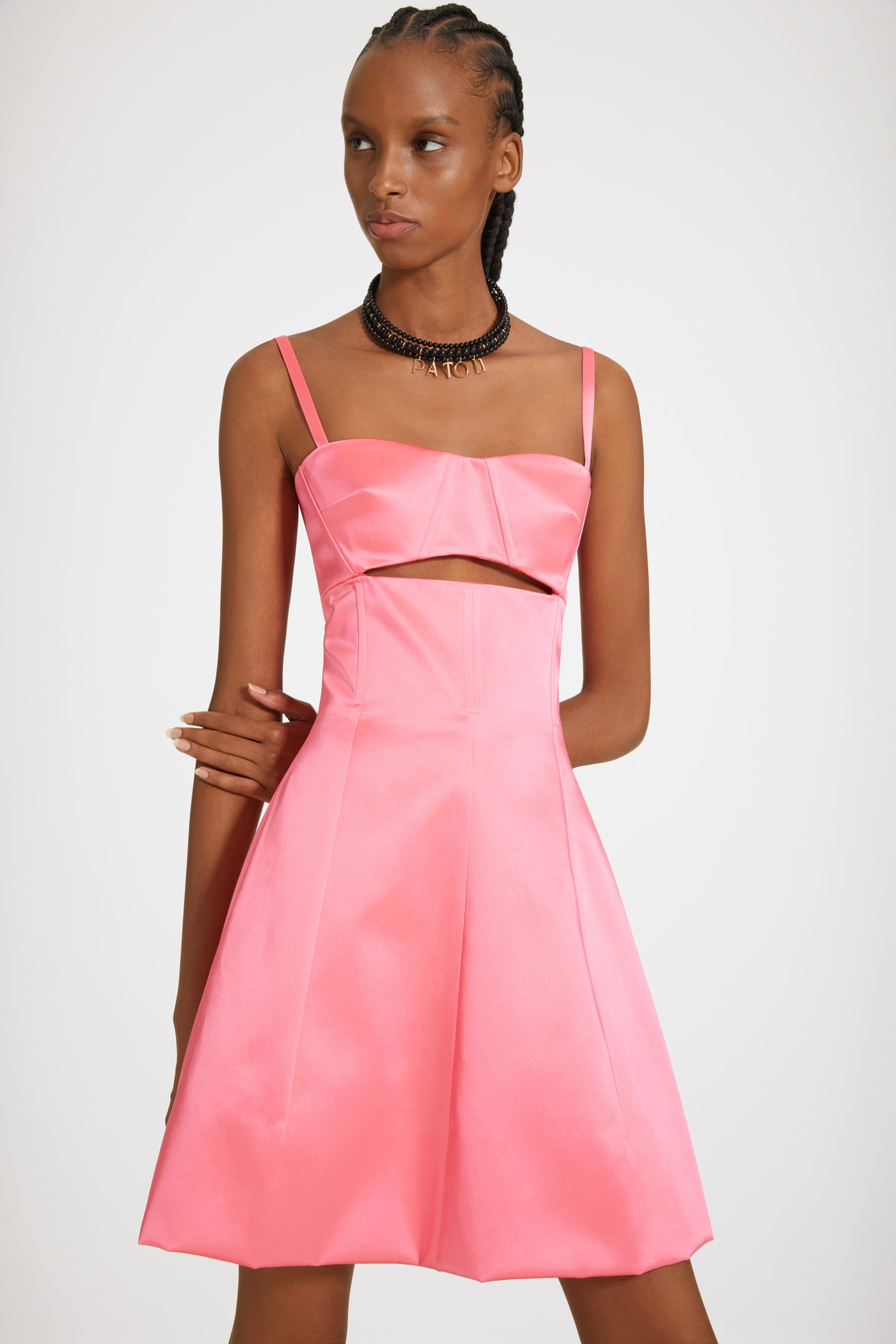 Patou P23DR1110139454C robe satin rose Camelia découpe