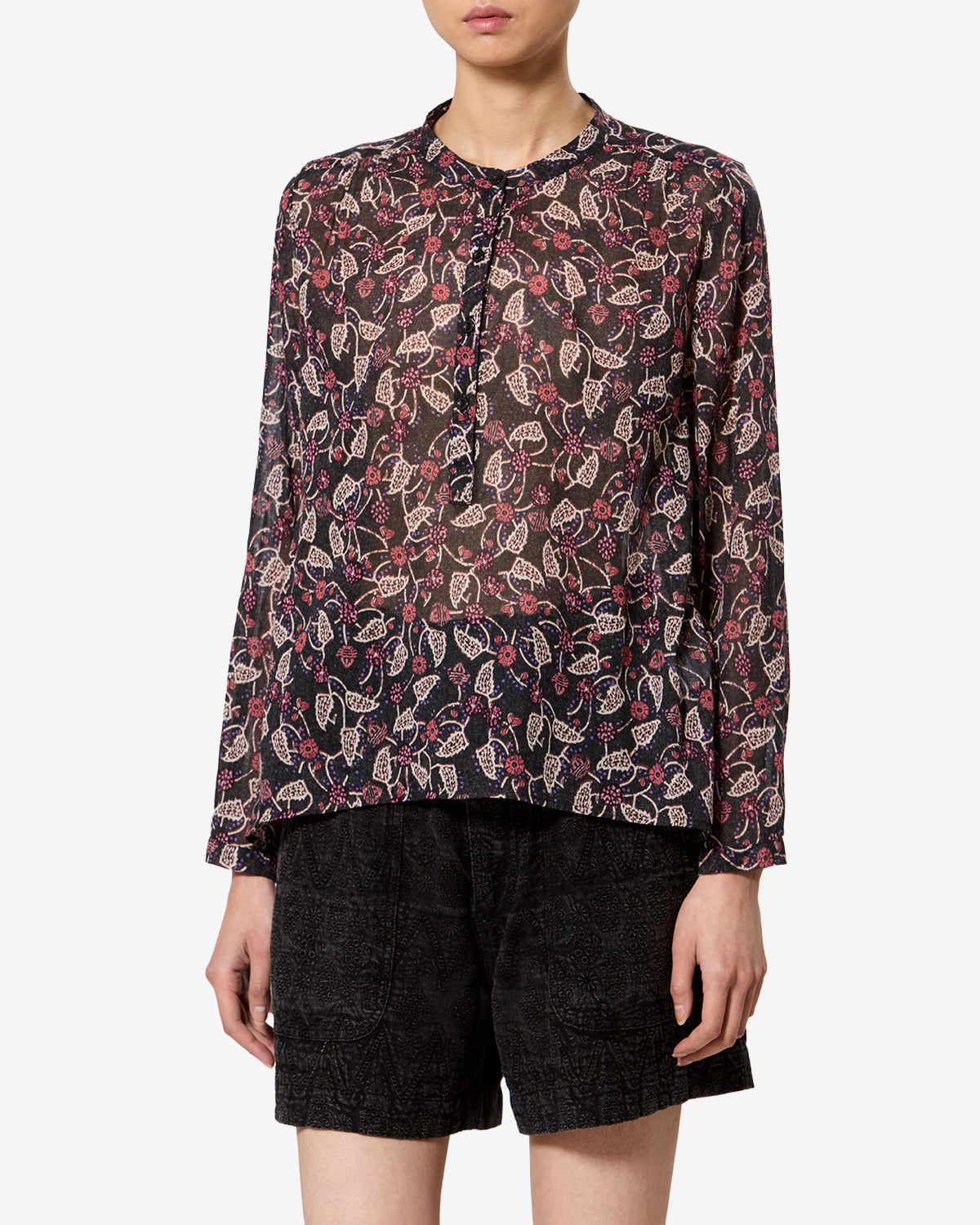 Isabel Marant Maria blouse voile coton noir framboise taille 38