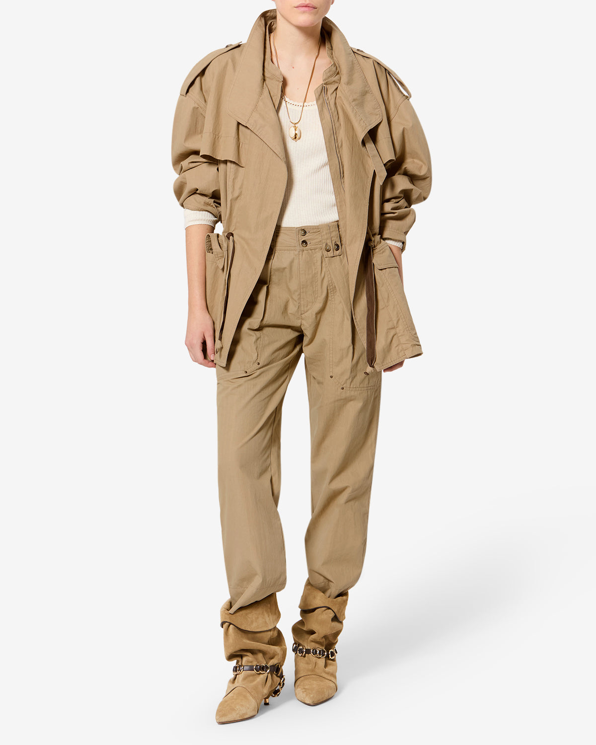 Isabel Marant Amandine pantalon coton clair kaki droit