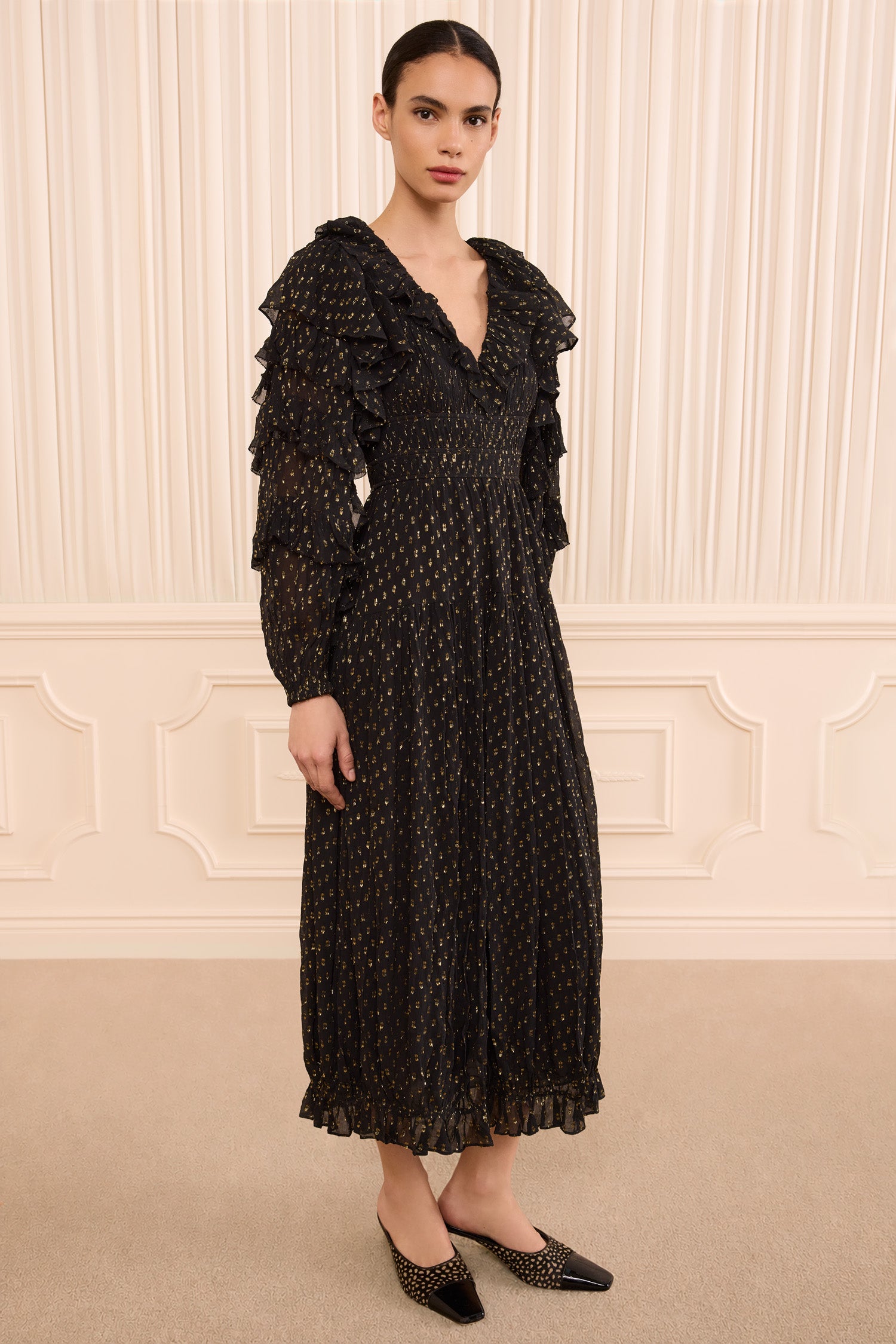 Ulla Johnson Ardis robe soie noire manches longues