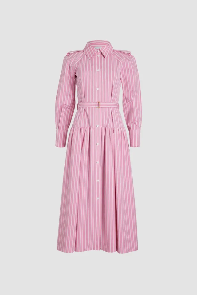 Patou H24DR154 robe chemise maxi rose rayée coton durable