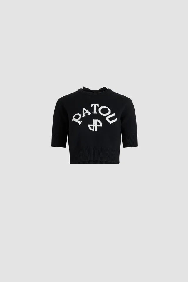 Patou KN303 pull cropped noir laine cachemire logo