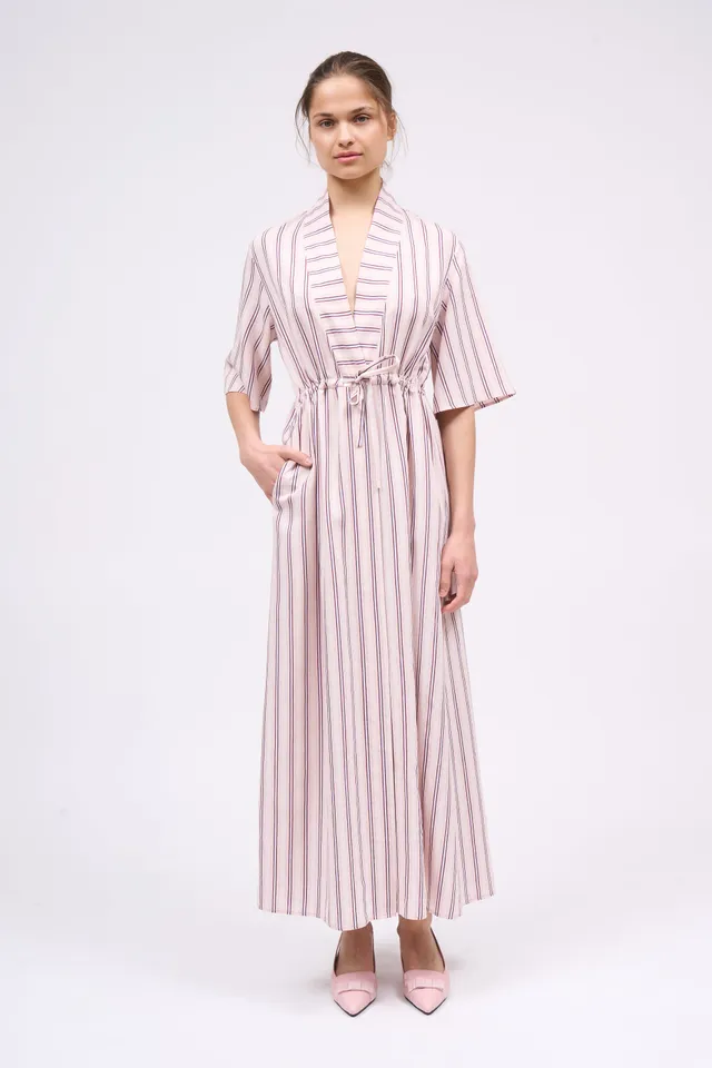 Paul & Joe Renée robe-chemise rayée rose pâle viscose