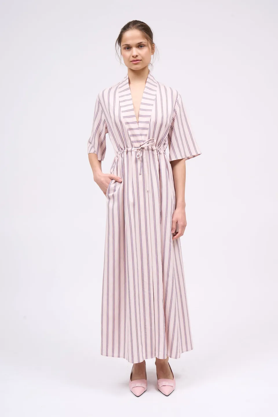 Paul & Joe Renée robe-chemise rayée rose pâle viscose