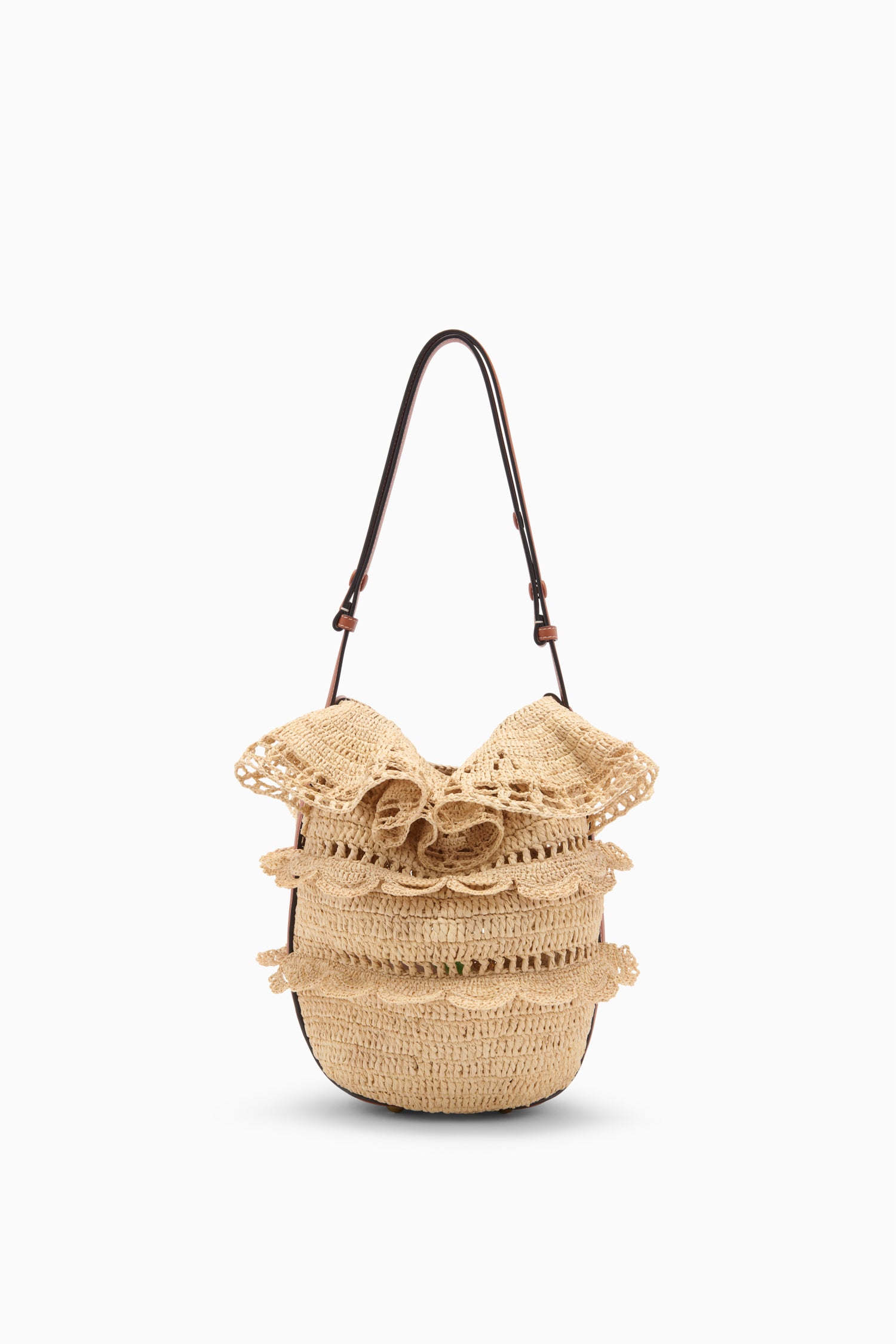 Ulla Johnson Marina PF261196 sac seau raphia Naturel volants