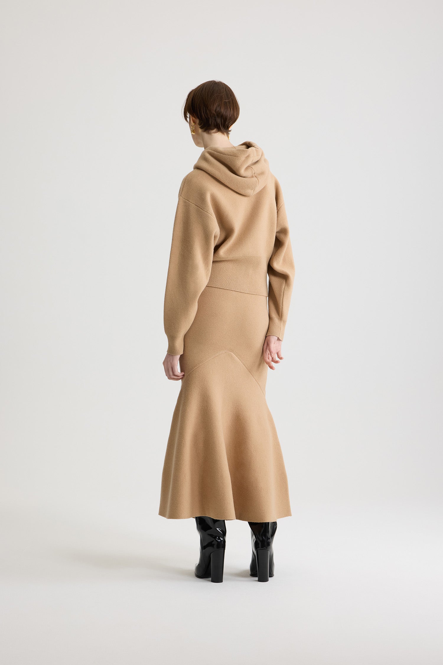 Patou KN298 jupe midi sirène beige laine cachemire