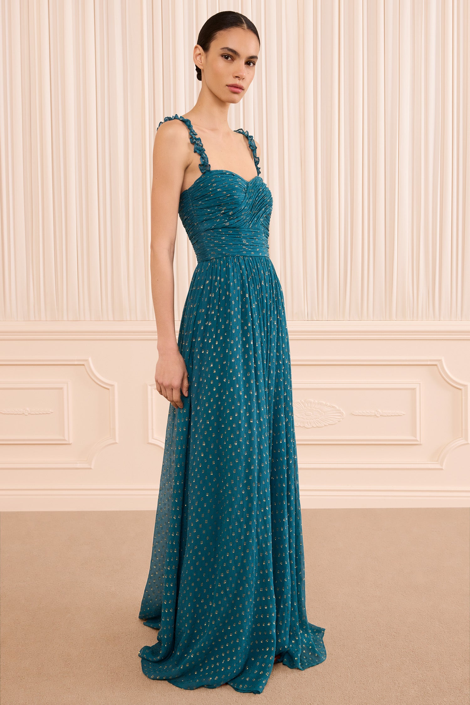 Ulla Johnson Anastasia robe soie maxi bleu béryl