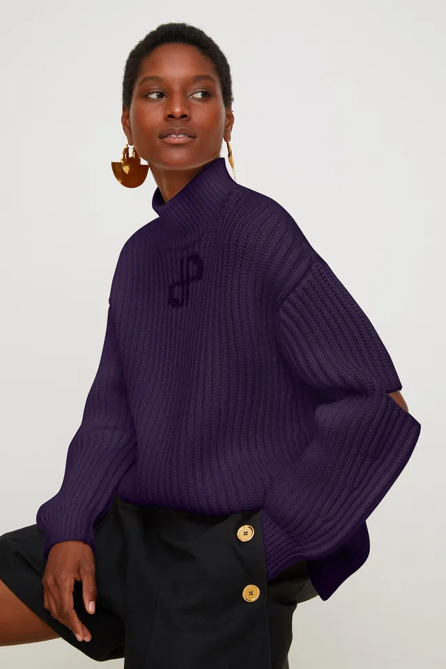 Patou Pull Mérinos Ajouré Noir Mûre XL