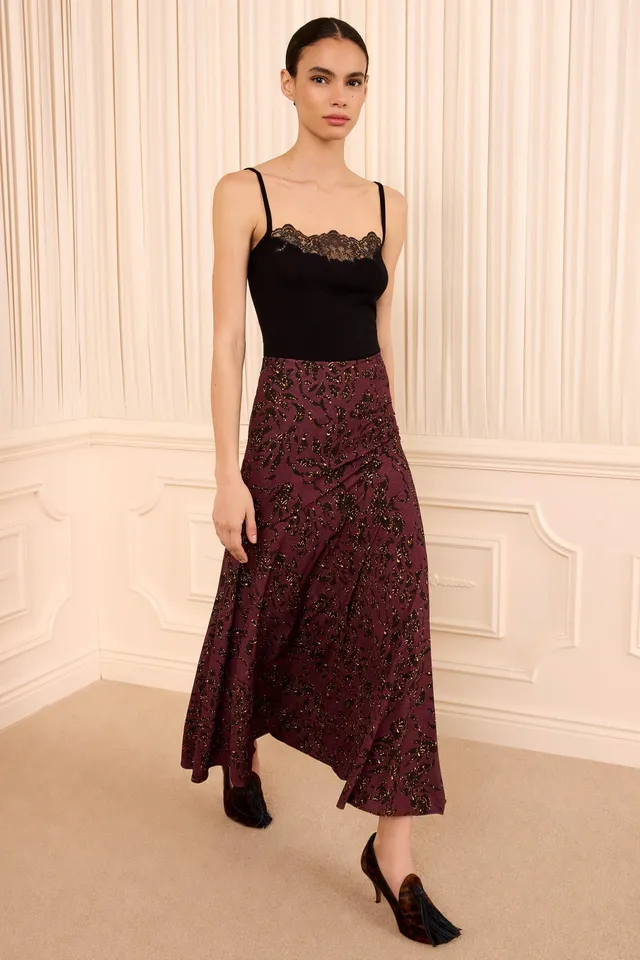 Ulla Johnson Fiona FA260809 jupe jersey Claret fleurie