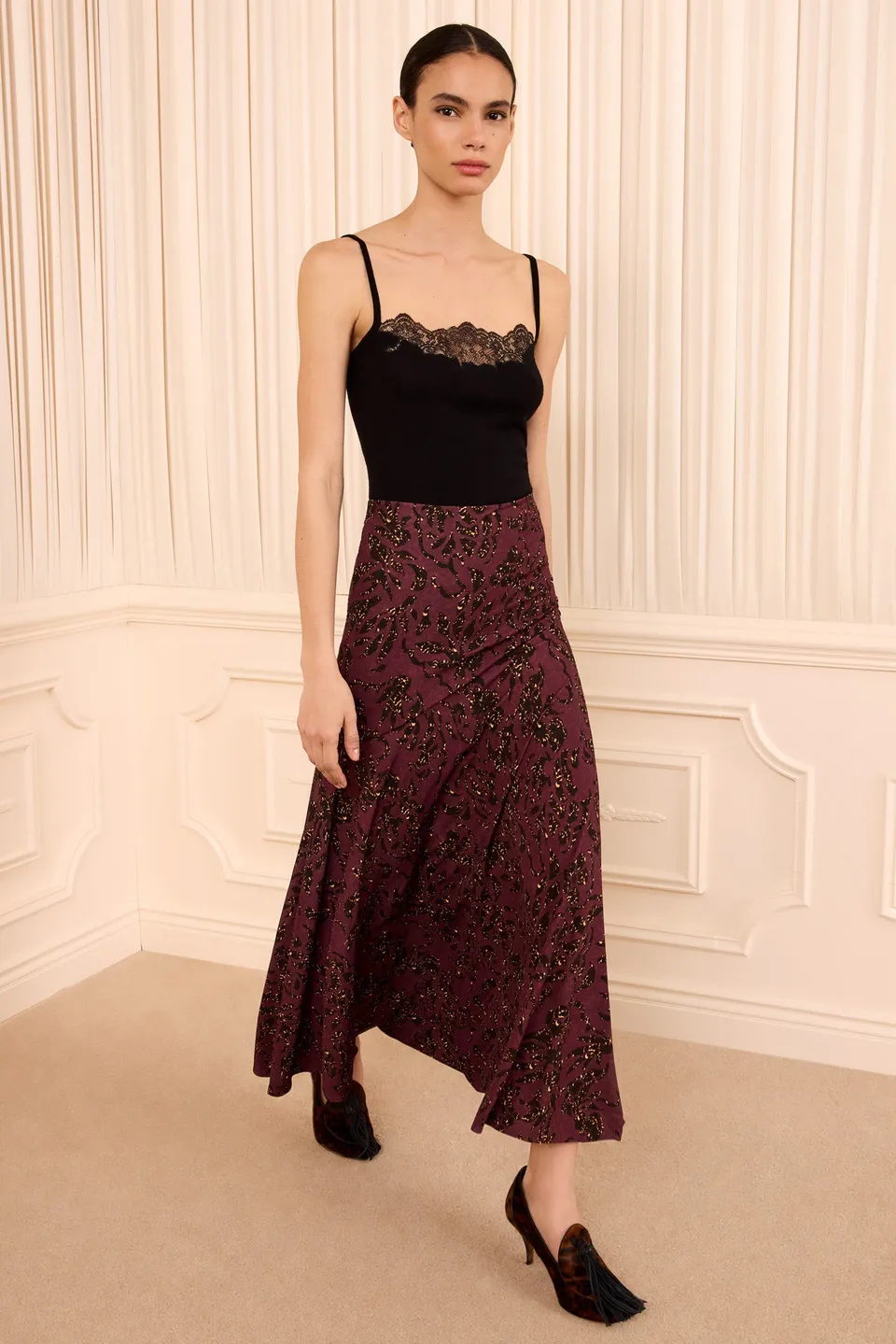 Ulla Johnson Fiona FA260809 jupe jersey Claret fleurie