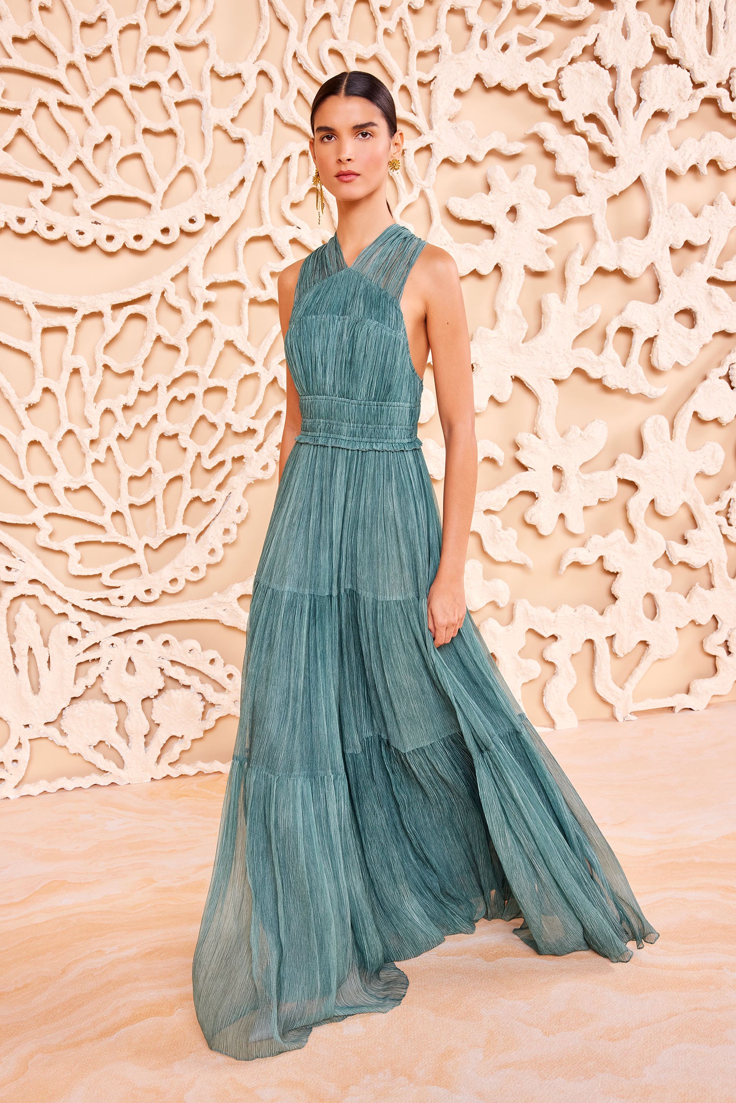 Ulla Johnson Freesia Gown Kelp robe longue soie verte