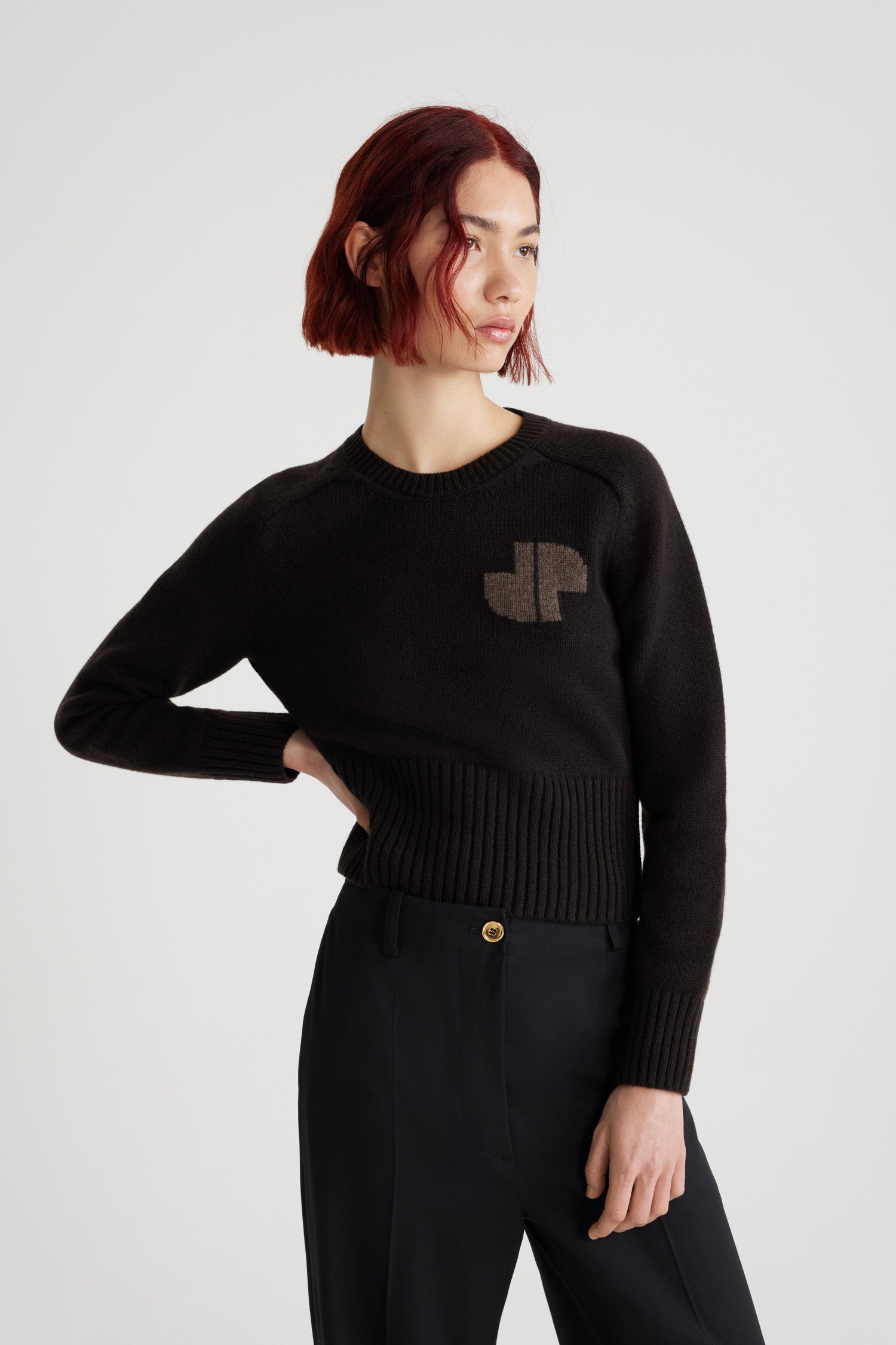 Patou KN202 pull laine cachemire marron JP