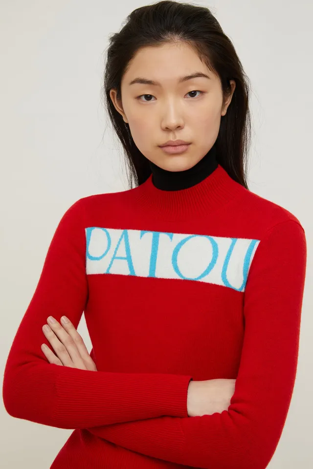Patou KN053 pull logo cachemire laine rouge poppy M