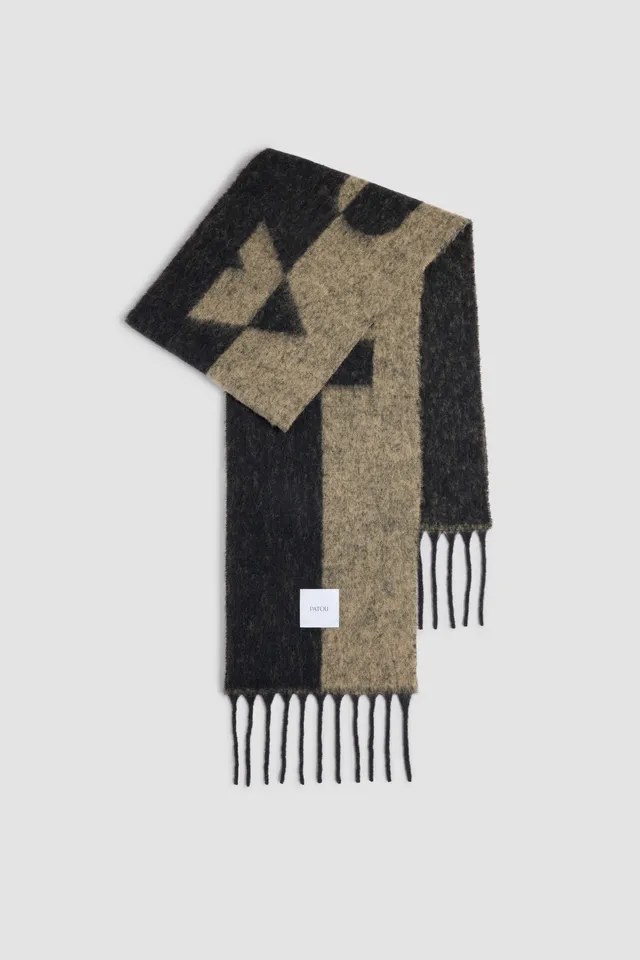 Patou écharpe AC073 alpaga noir marron à franges