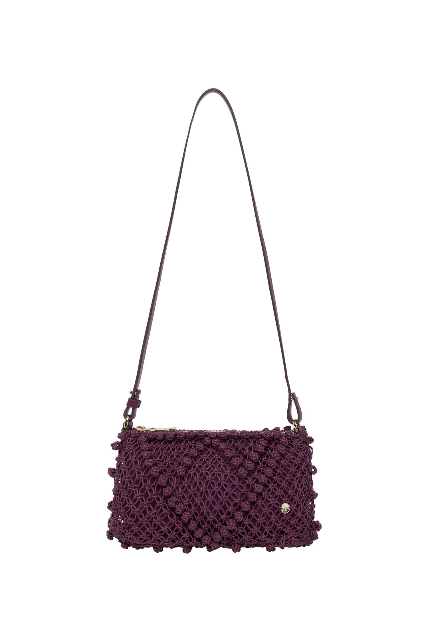 Alemais Leather Macrame Clutch pochette cuir raisin OS