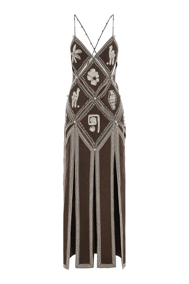 Alemaïs Leandra robe midi slip brodée ramie