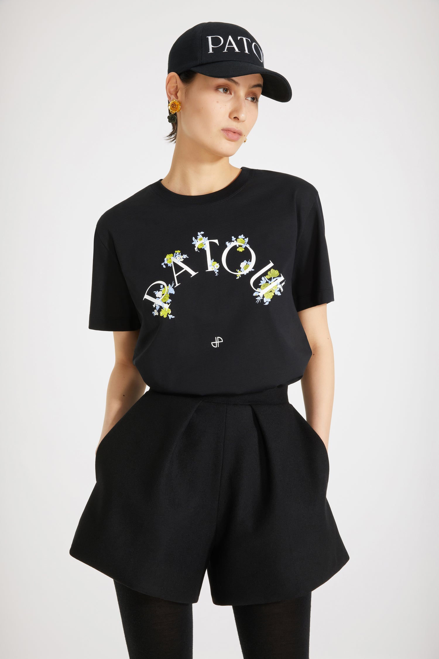 Patou H22JE0499999999B t-shirt coton noir logo floral