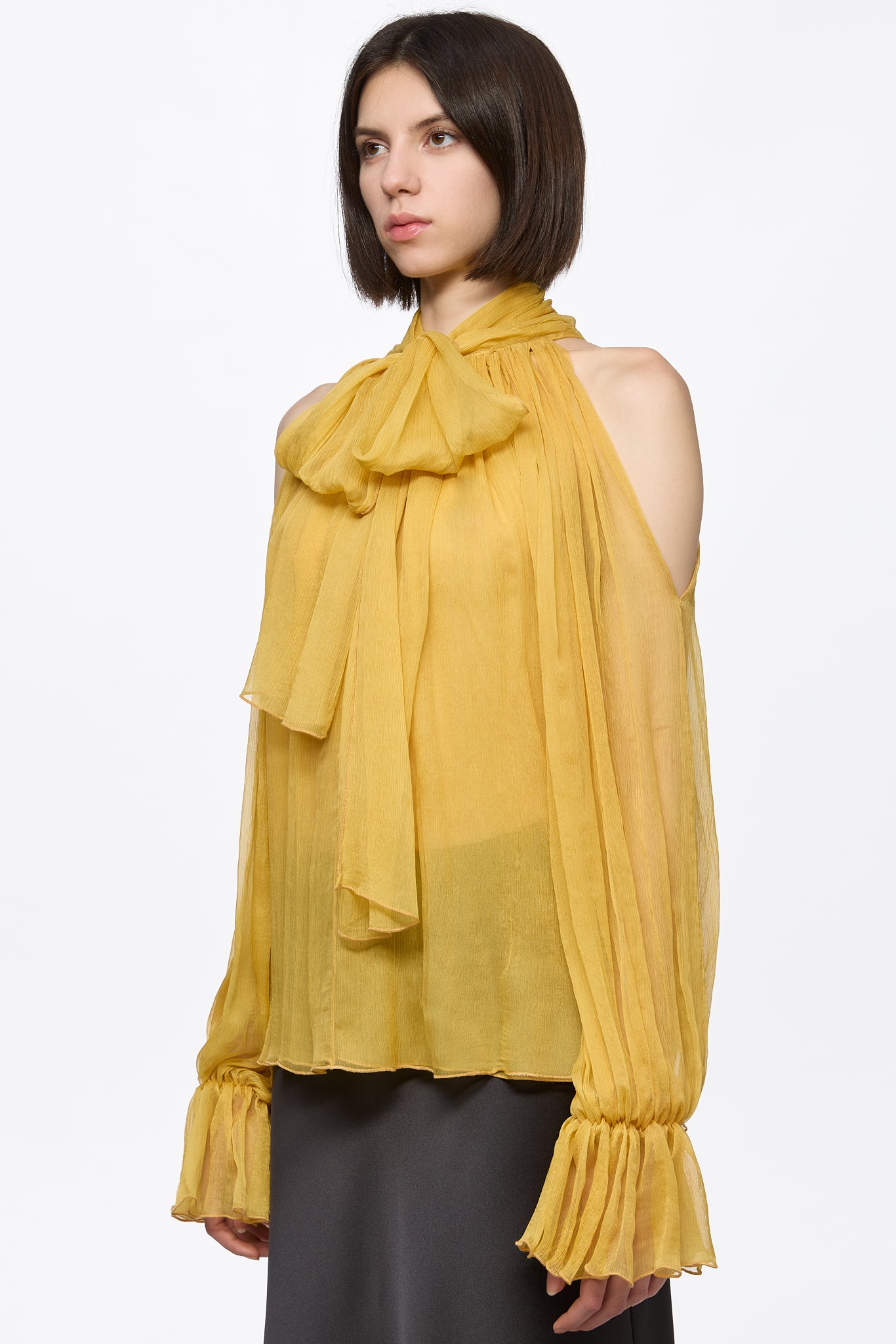 ATU Body Couture SILK chemise Yellow chiffon shirt soie jaune