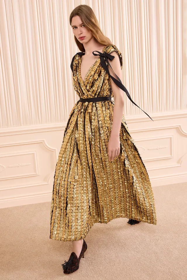 Ulla Johnson Karina robe lurex dorée à nœuds