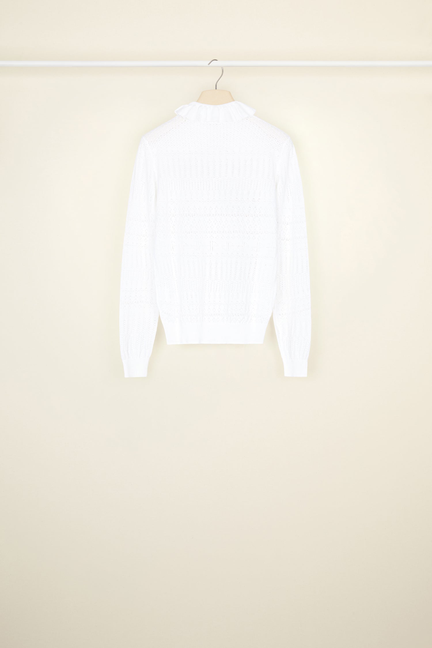 Patou P22KN0758049001W pull blanc coton bio col volant