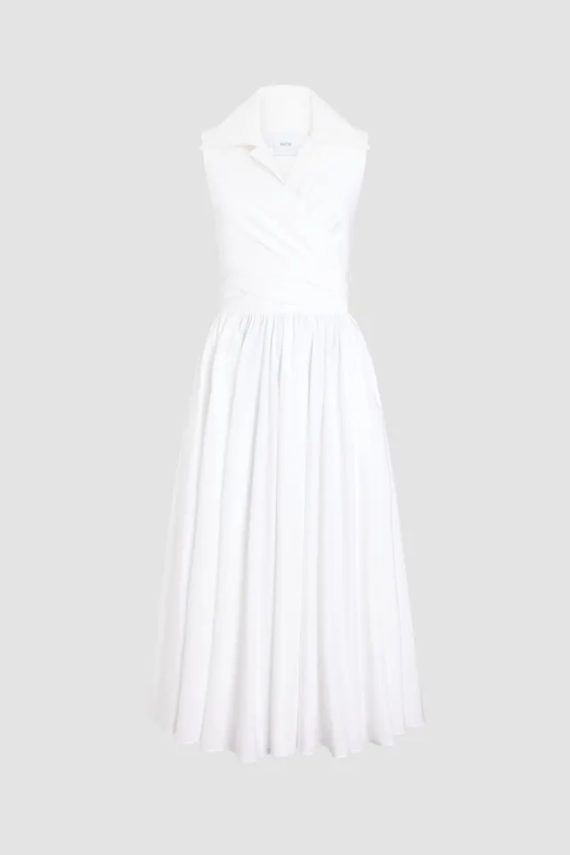 Patou DR223 robe midi blanche coton bio drapée 34-44