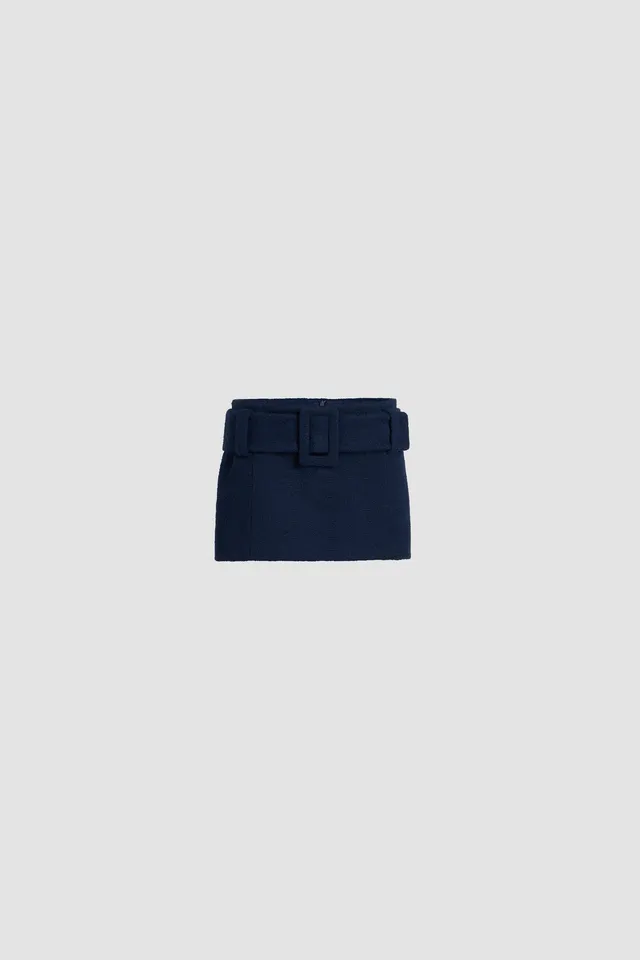 Patou SK076 mini jupe tweed coton bio navy black