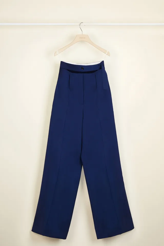Patou Pantalon large laine d'été Persian Blue ceinture