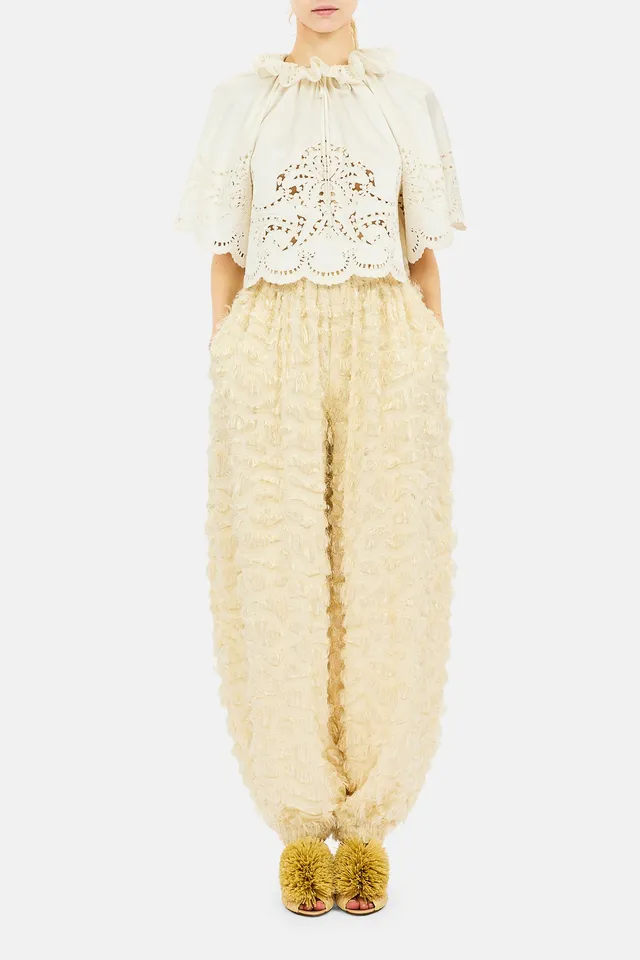 Ulla Johnson Elvira SP270411 pantalon Eggshell à franges