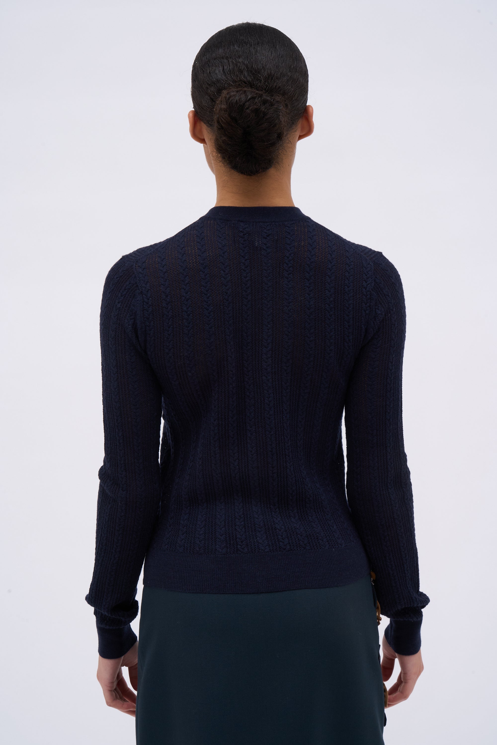 Paul & Joe Junon cardigan laine mérinos marine pointelle