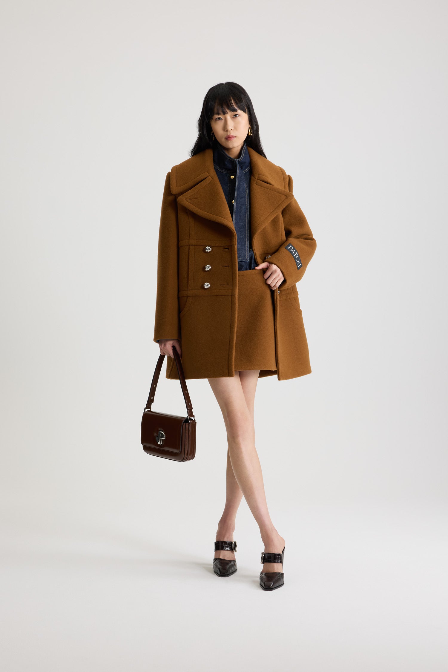 Patou H25CO0330217121B manteau acajou laine croisé