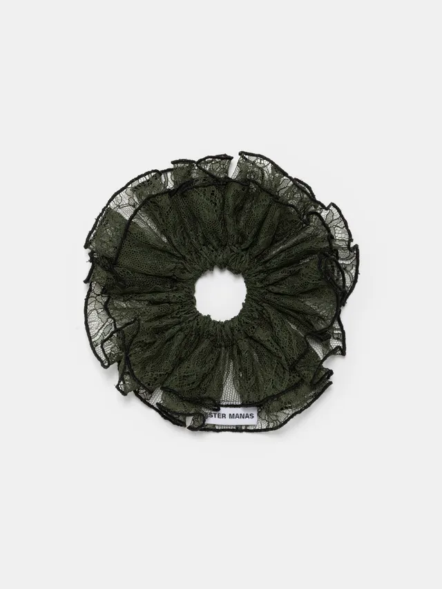 Ester Manas Scrunchies Olive Ruffled Chouchou dentelle olive