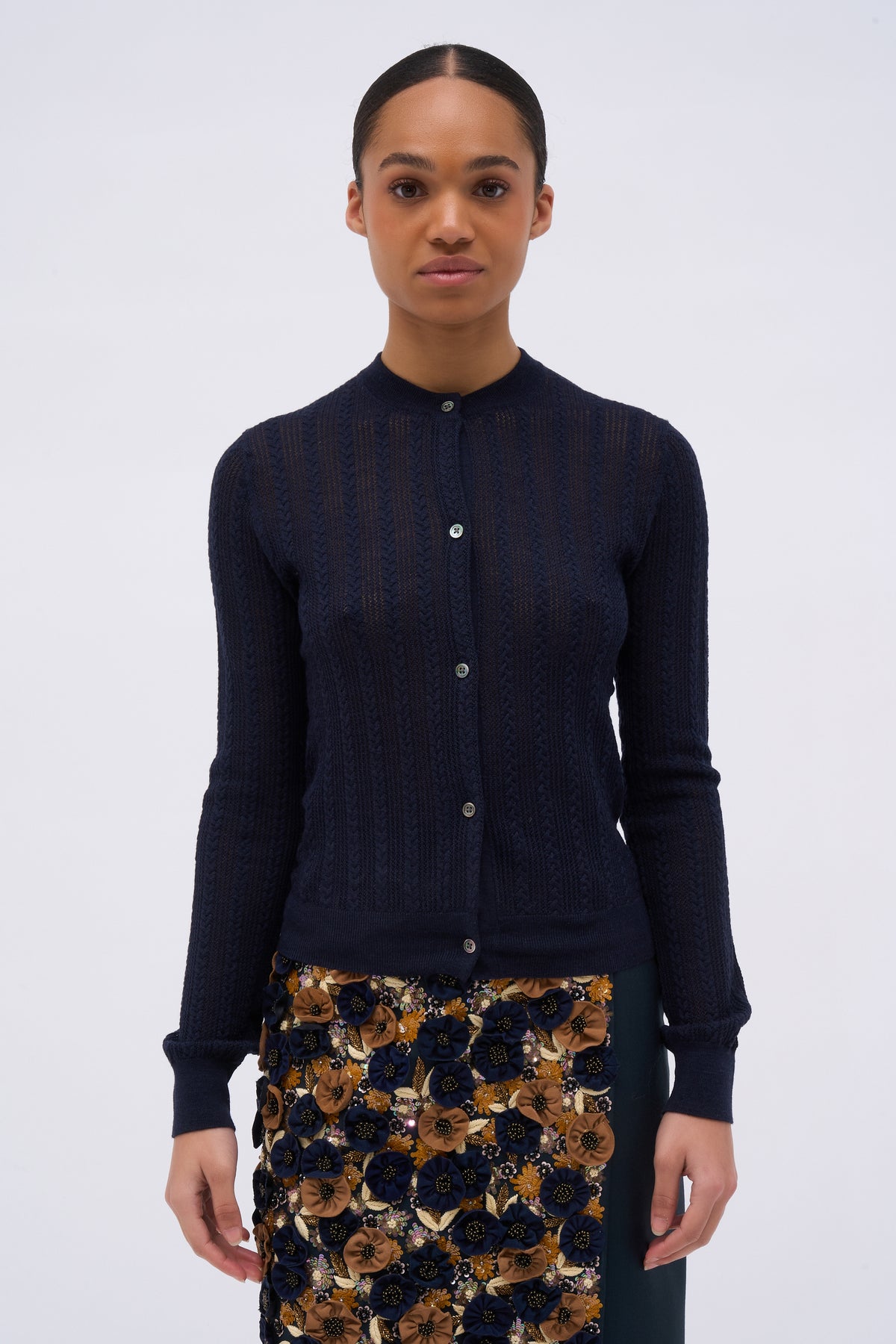 Paul & Joe Mailles cardigan Junon laine mérinos pointelle