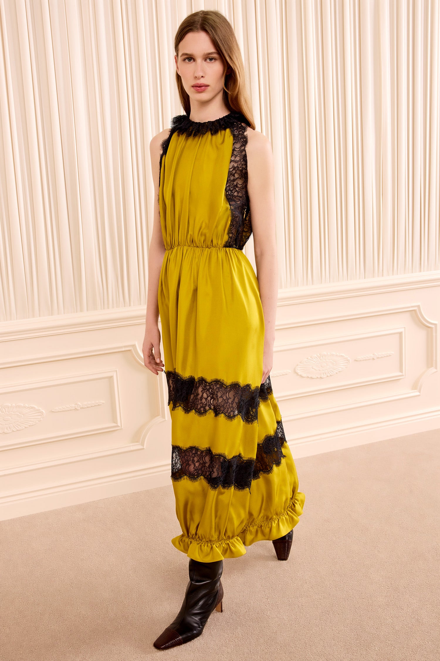 Ulla Johnson Alix Citrine robe midi soie dentelle