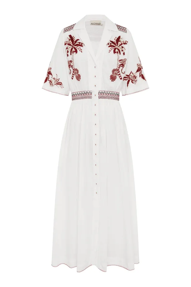 Alemäis Odie robe chemise midi brodée coton soie