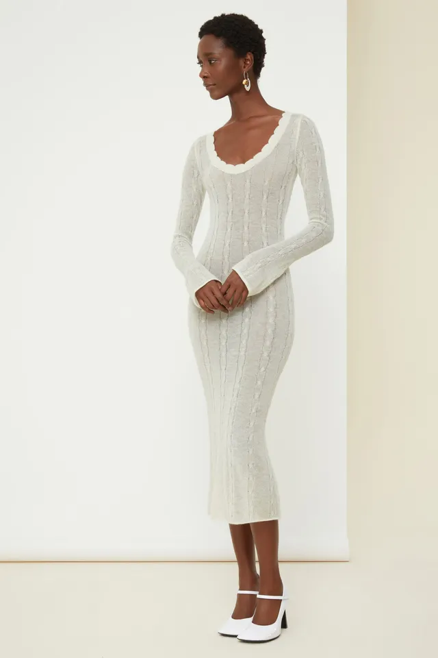 Patou P21KN045 robe midi maille mohair beige
