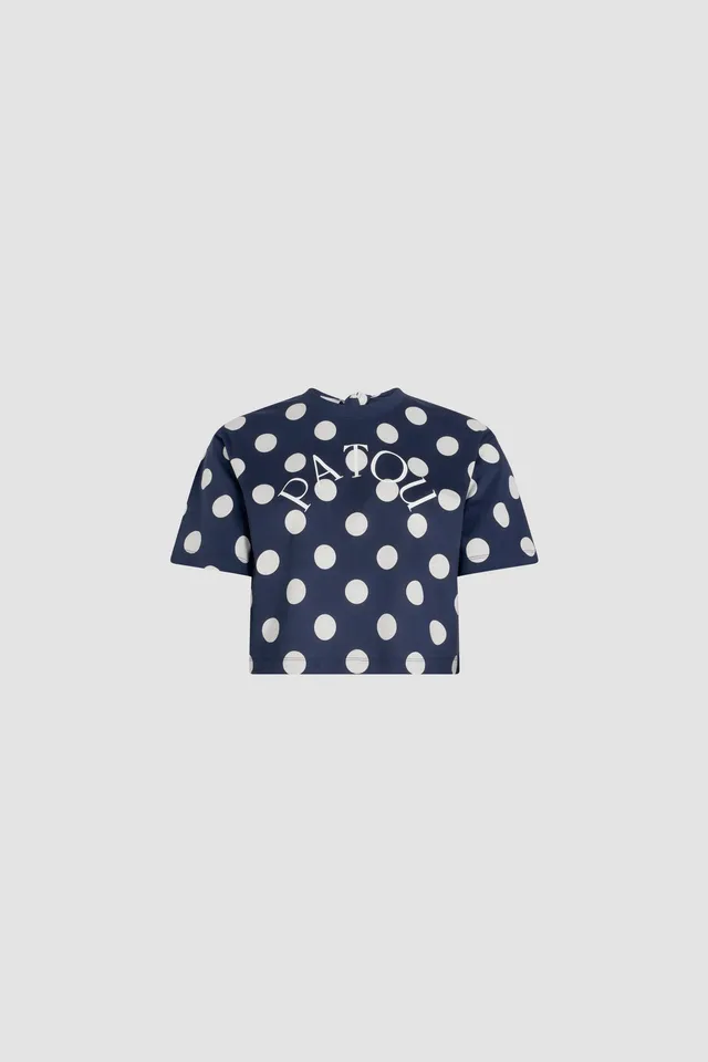 Patou P25JE137 t-shirt coton bio bleu marine pois crop