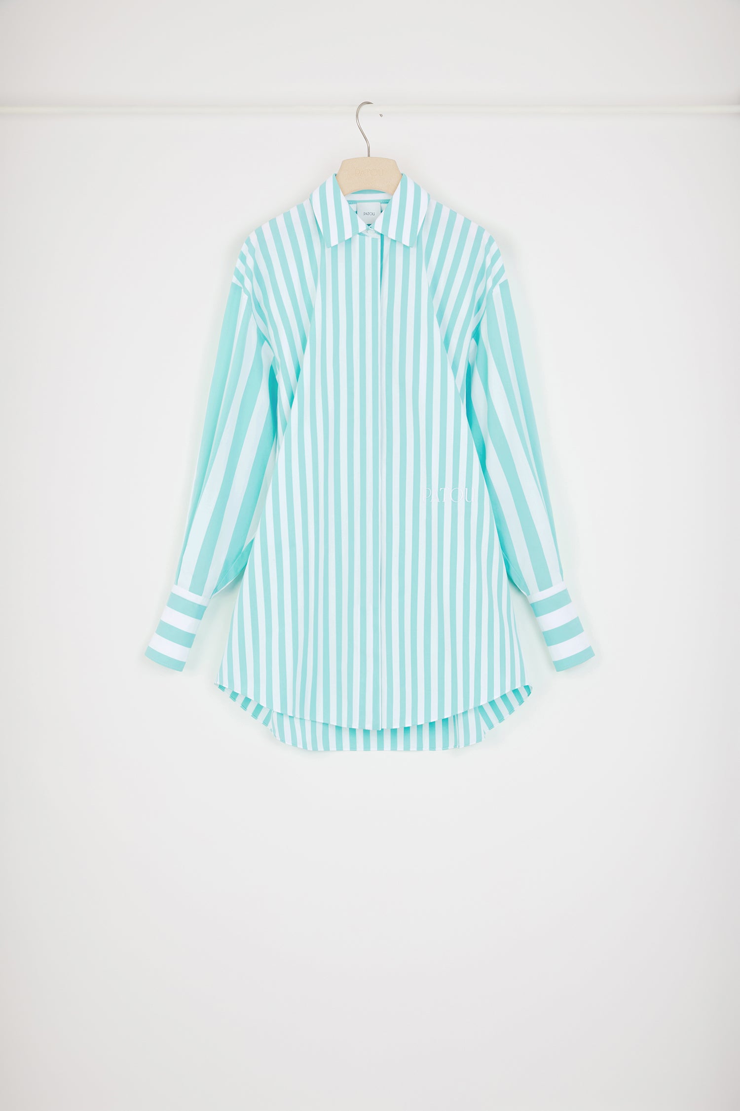 Patou DR086 robe chemise mini Mix Green Large Stripes