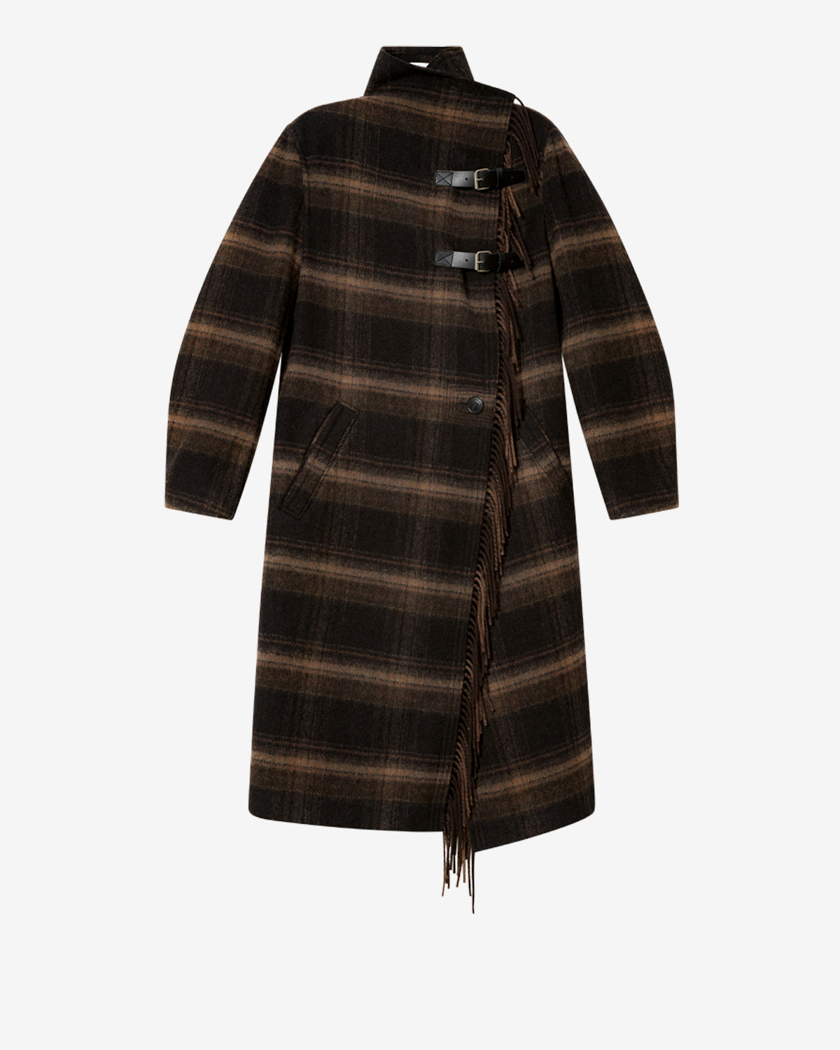 Isabel Marant Gihan manteau laine Noir Kaki à franges
