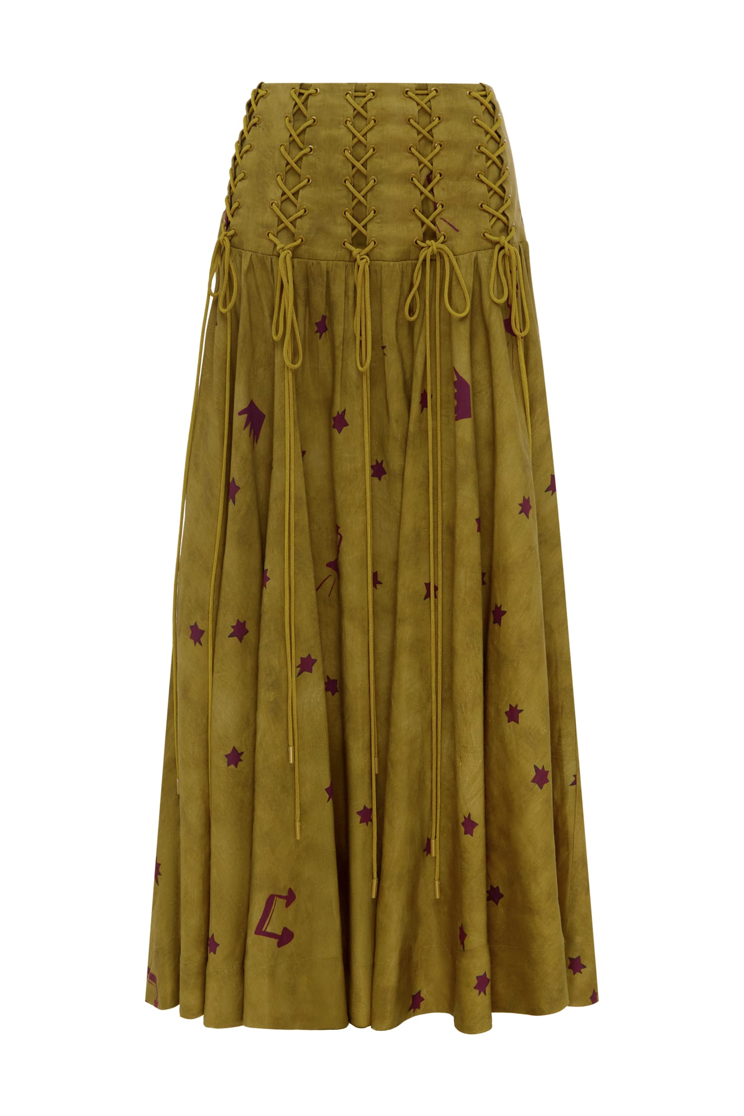 Alemaïs Astro jupe maxi lin olive étoiles taille 6 UK