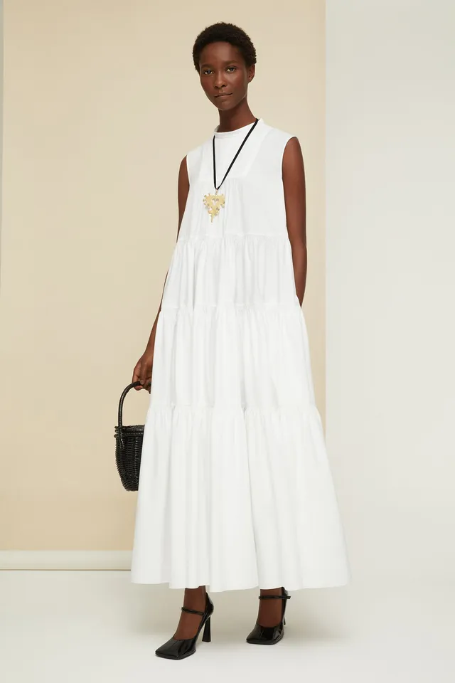 Patou DR066 robe maxi blanche coton bio à volants poches
