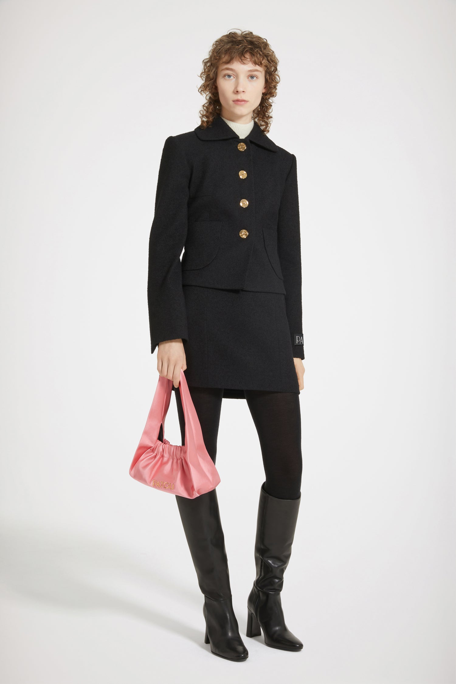 Patou JA034 veste tweed stretch noire courte boutons JP